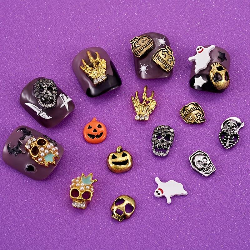 20pcs Halloween Nail Art Charms Rhinestones Pearls DIY Nail Salons Accessories
