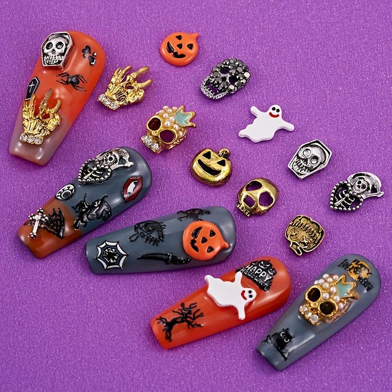 20pcs Halloween Nail Art Charms Rhinestones Pearls DIY Nail Salons Accessories