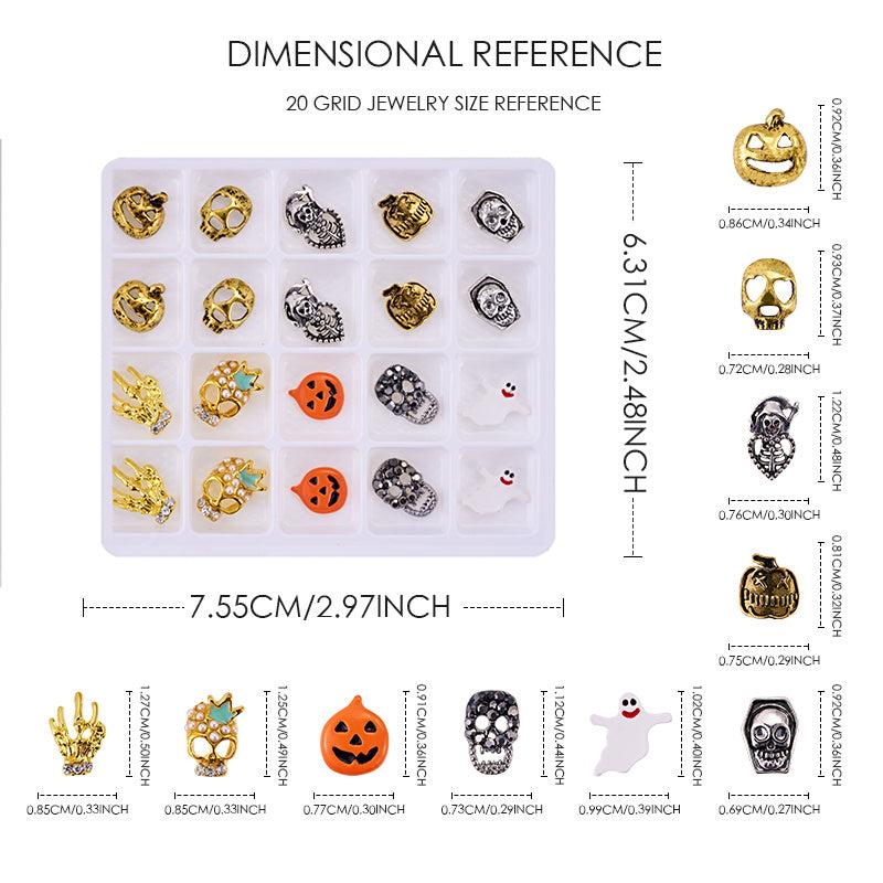 20pcs Halloween Nail Art Charms Rhinestones Pearls DIY Nail Salons Accessories