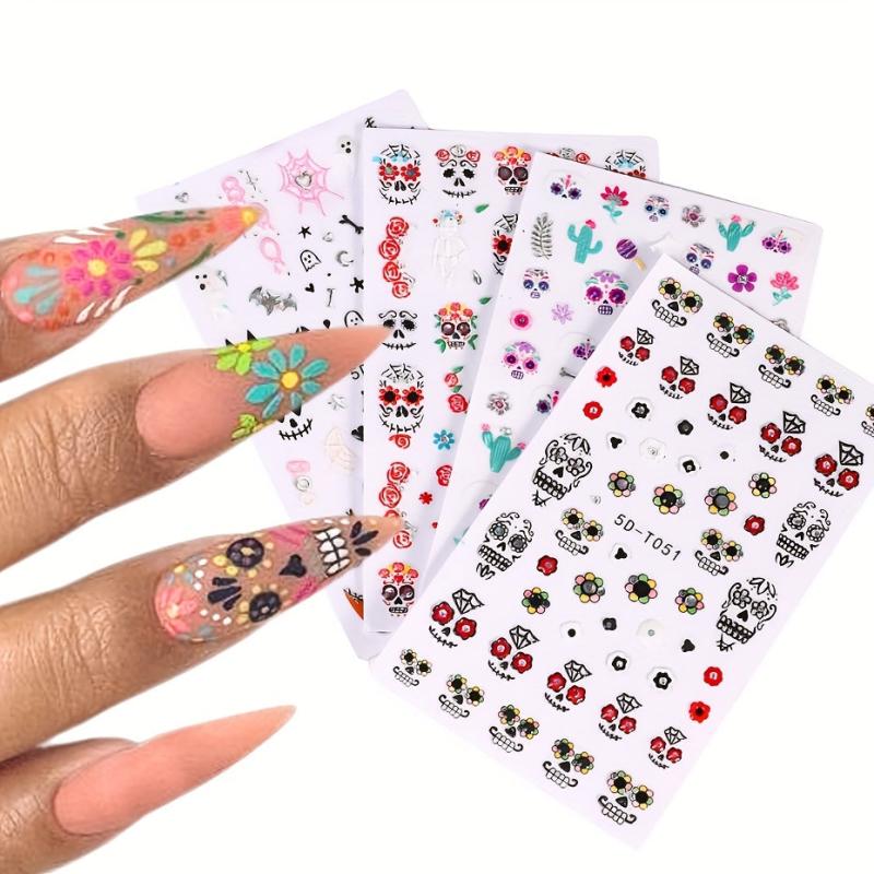 Skull and Flower Halloween Nail Stickers for Creative Nail Art