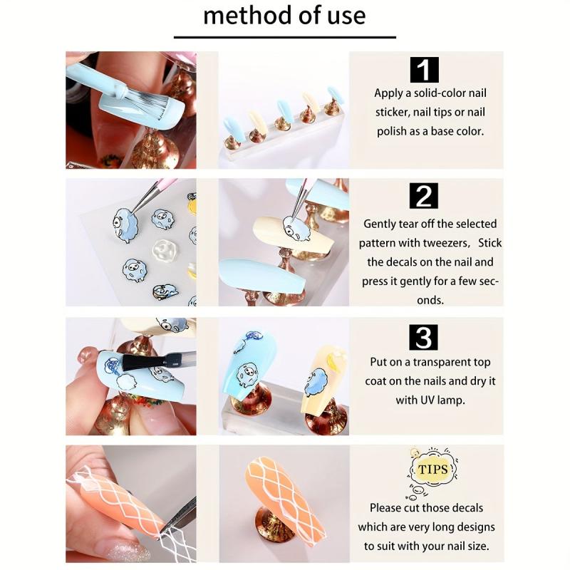 3D Cartoon Panda Flower Nail Stickers - 3 Sheets
