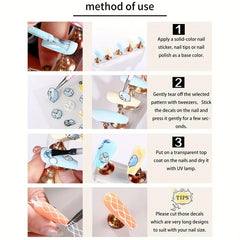 3D Cartoon Panda Flower Nail Stickers - 3 Sheets