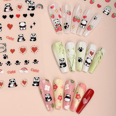3D Cartoon Panda Flower Nail Stickers - 3 Sheets