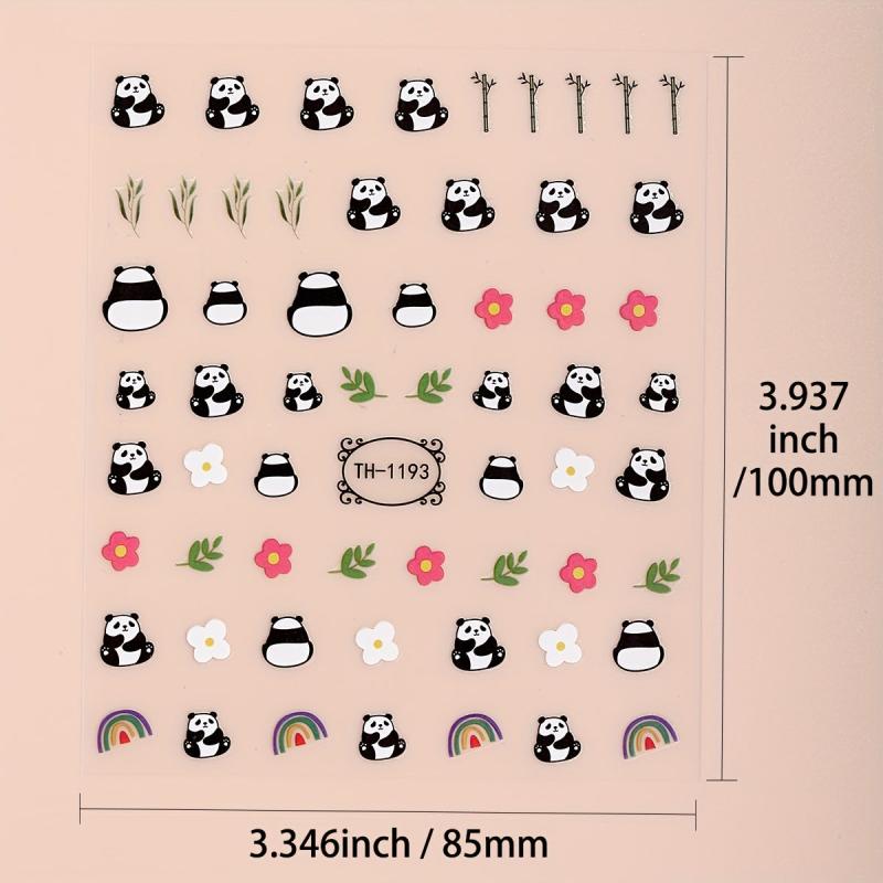 3D Cartoon Panda Flower Nail Stickers - 3 Sheets