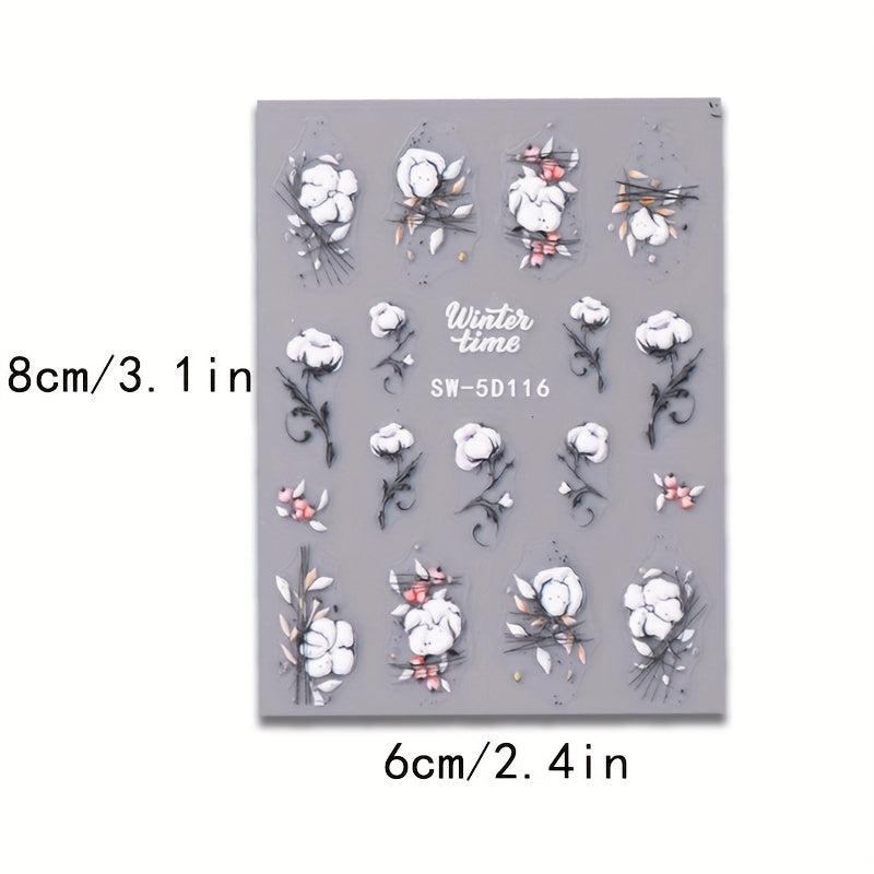 5D Embossed Flowers Nail Stickers Rose Butterfly Letter Cotton Sliders