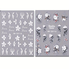 5D Embossed Flowers Nail Stickers Rose Butterfly Letter Cotton Sliders