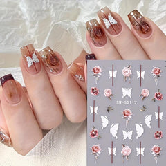 5D Embossed Flowers Nail Stickers Rose Butterfly Letter Cotton Sliders