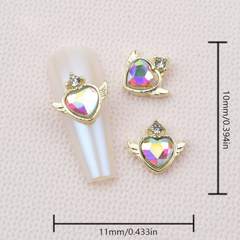 5pcs Alloy Angel Wings Heart Nail Charms With Rhinestone 3D Nail Art Jewelry
