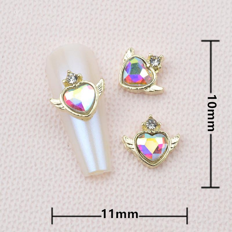 5pcs Alloy Angel Wings Heart Nail Charms With Rhinestone 3D Nail Art Jewelry