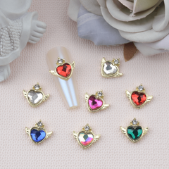 5pcs Alloy Angel Wings Heart Nail Charms With Rhinestone 3D Nail Art Jewelry