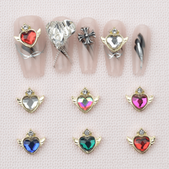 5pcs Alloy Angel Wings Heart Nail Charms With Rhinestone 3D Nail Art Jewelry