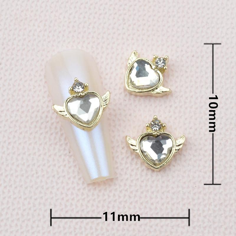 5pcs Alloy Angel Wings Heart Nail Charms With Rhinestone 3D Nail Art Jewelry