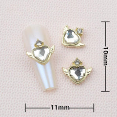 5pcs Alloy Angel Wings Heart Nail Charms With Rhinestone 3D Nail Art Jewelry