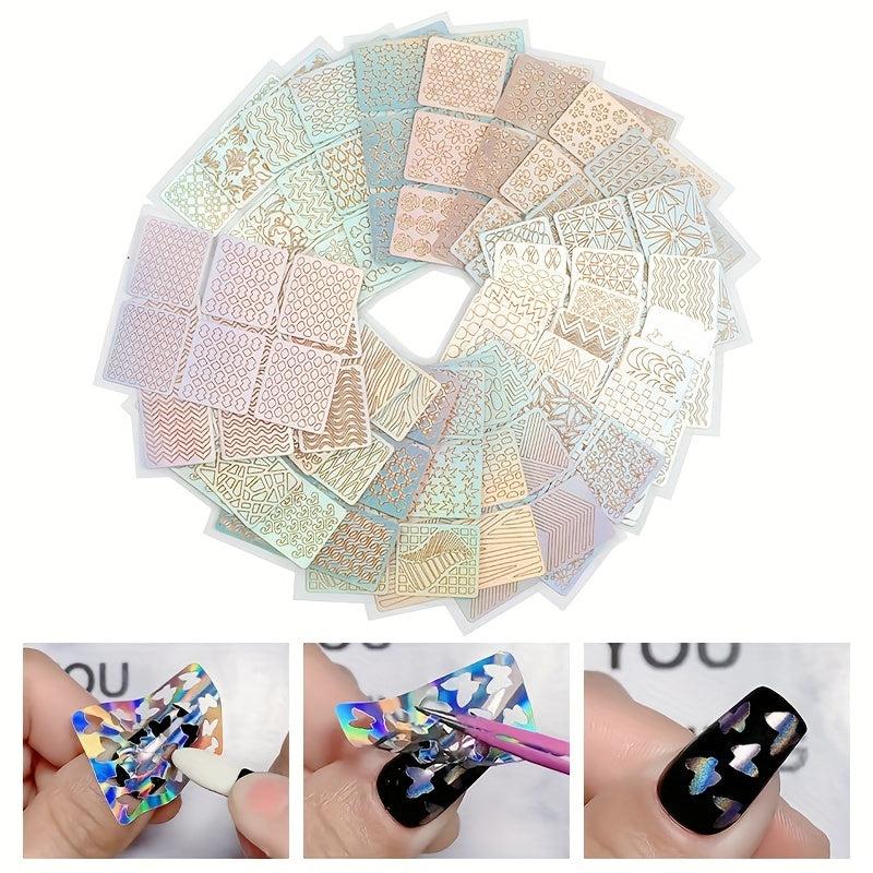 3D Laser Nail Decals Holographic Nail Stickers