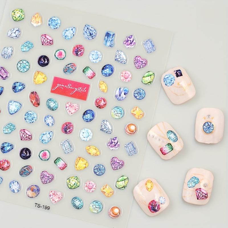5D Embossed Gemstone Nail Art Stickers - DIY Decals for Sparkling Nails