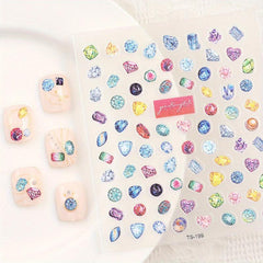 5D Embossed Gemstone Nail Art Stickers - DIY Decals for Sparkling Nails