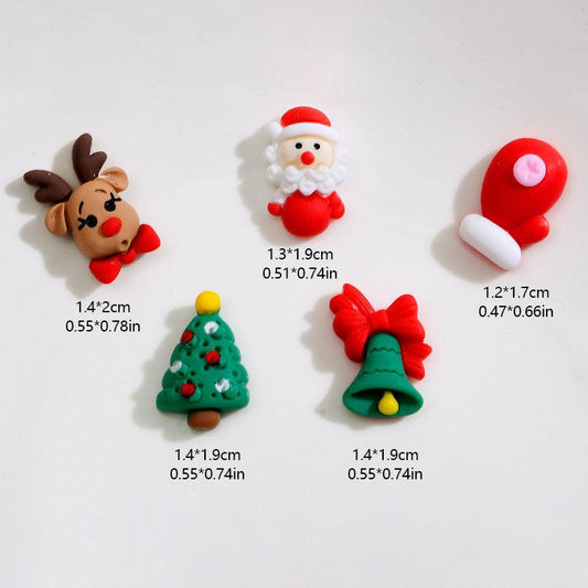 10pcs Christmas Nail Art Charms Resin Santa Claus Tree Bell Elk Nail Accessories