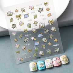 Bow Knot Bunny Nail Art Stickers Self Adhesive Nail Decals