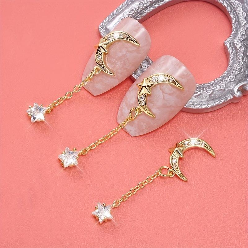 3D Moon Star Zircon Nail Pendant Y2K Nail Art Charms Nail Art Jewelry