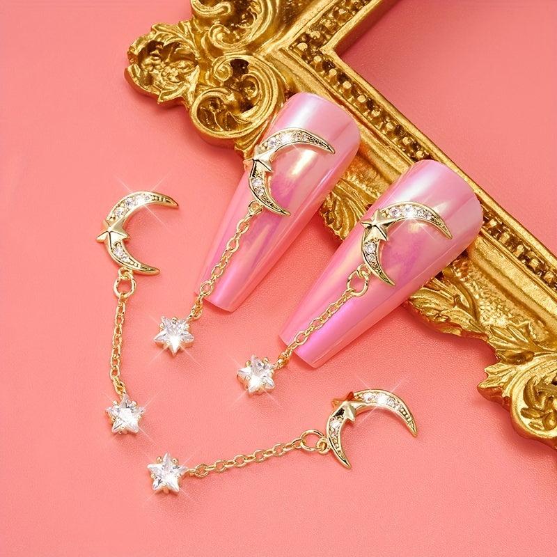 3D Moon Star Zircon Nail Pendant Y2K Nail Art Charms Nail Art Jewelry