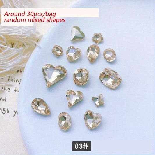 30pcs Pointed Back Glass Nail Art Rhinestones Crystal Gemstones DIY Accessories