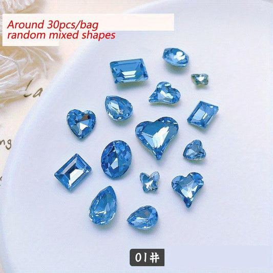 30pcs Pointed Back Glass Nail Art Rhinestones Crystal Gemstones DIY Accessories