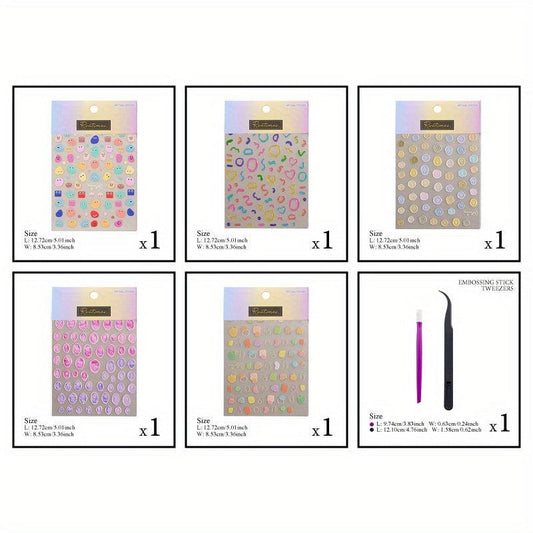 5pcs 5D Cartoon Nail Art Stickers Self Adhesive Decals For DIY