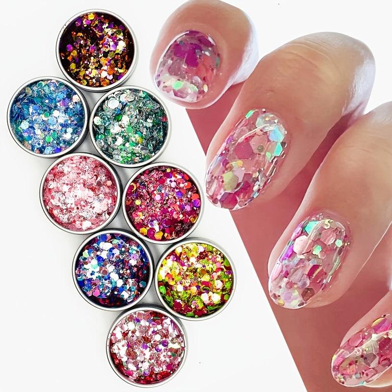 3D Nail Art Sequins Mixed Glitter Holographic Powder Manicure Sparkly Paillettes