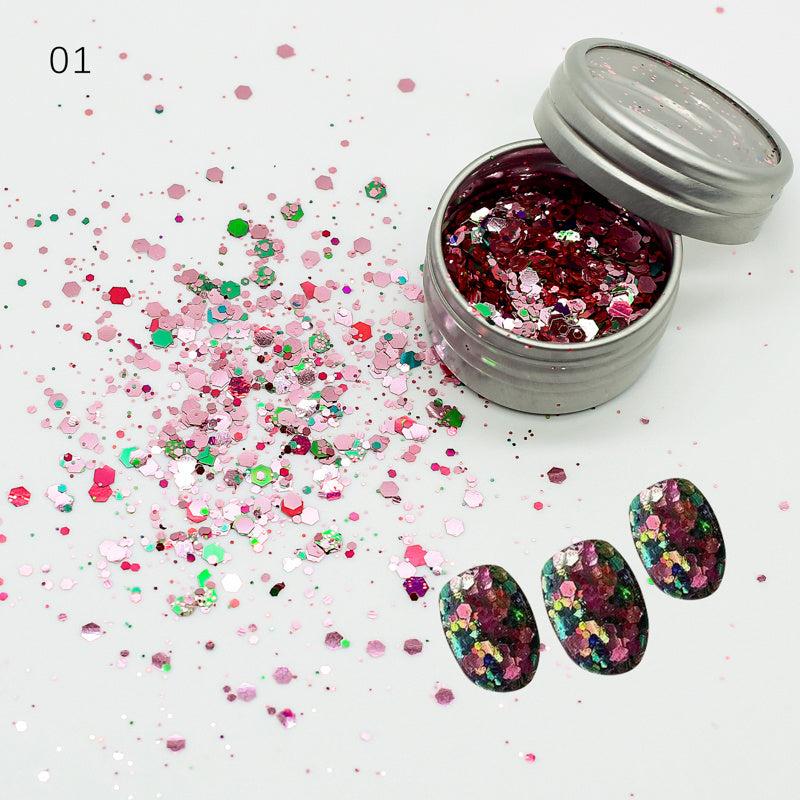 3D Nail Art Sequins Mixed Glitter Holographic Powder Manicure Sparkly Paillettes
