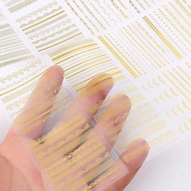 Bronzing Line Nail Stickers 3D Self Adhesive