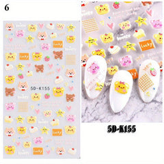 5D Embossed Bear Bunny Lavender Nail Stickers For Women