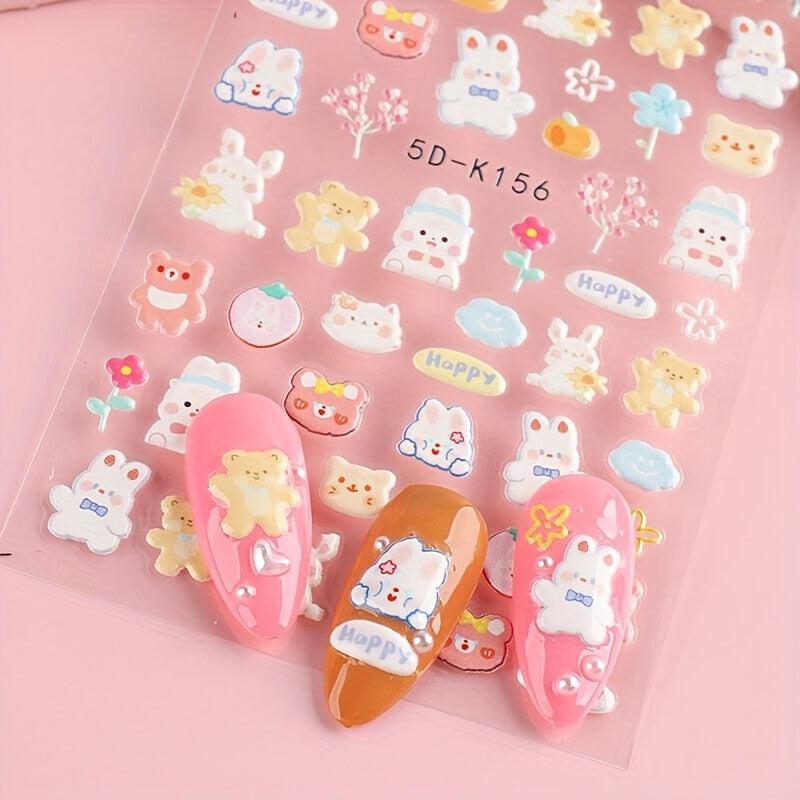 5D Embossed Bear Bunny Lavender Nail Stickers For Women