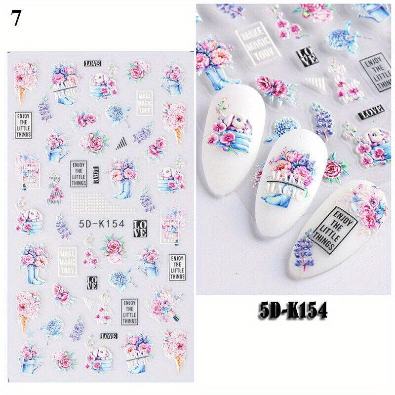 5D Embossed Bear Bunny Lavender Nail Stickers For Women