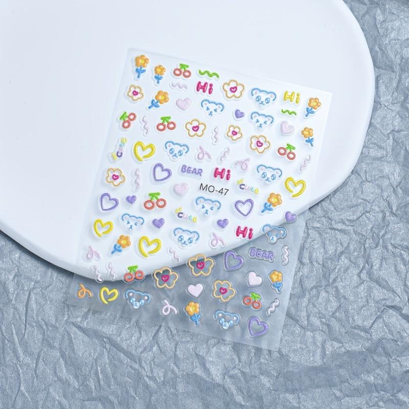 5D Embossed Nail Stickers Cartoon Nail Art Decals for Girls
