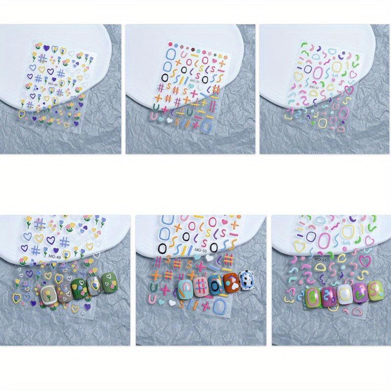 5D Embossed Nail Stickers Cartoon Nail Art Decals for Girls