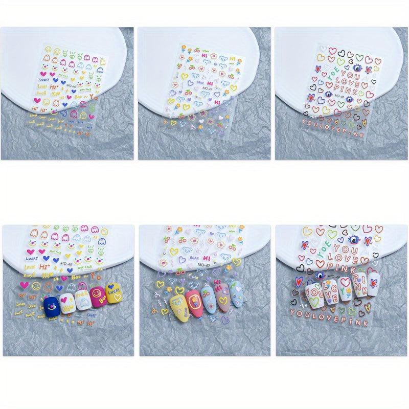 5D Embossed Nail Stickers Cartoon Nail Art Decals for Girls