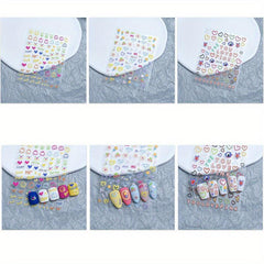 5D Embossed Nail Stickers Cartoon Nail Art Decals for Girls