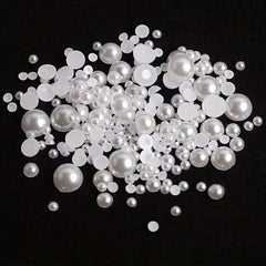 12 Grids Beige Nail Pearls Half Round Pearls for Nail Art Crafts DIY