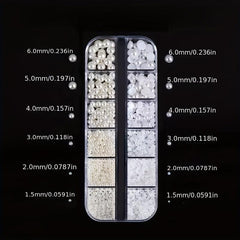 12 Grids Beige Nail Pearls Half Round Pearls for Nail Art Crafts DIY