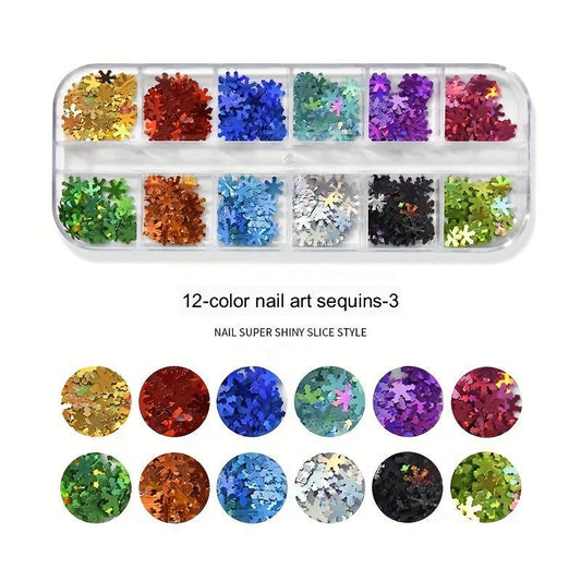 12 Colors Glitter Nail Sequins For Christmas And Fall 3D Nail Art Flakes