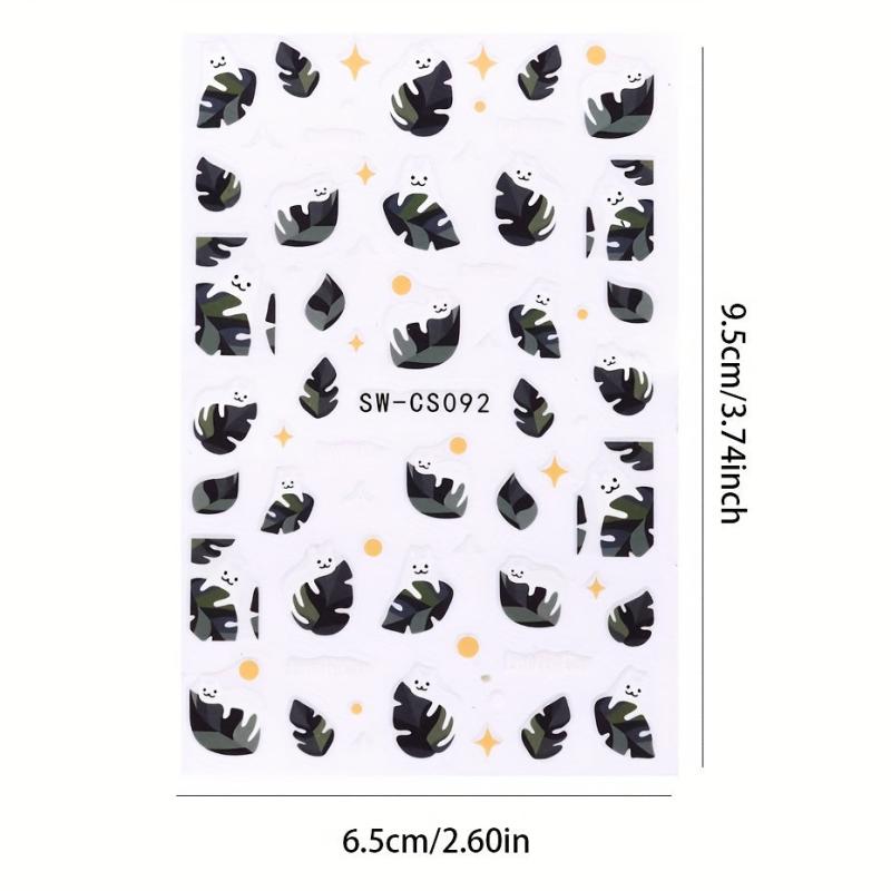 Cat & Leaf Nail Sticker Summer Spring Flowers Nail Decor