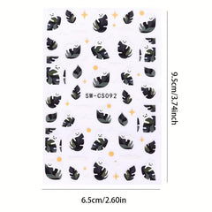 Cat & Leaf Nail Sticker Summer Spring Flowers Nail Decor
