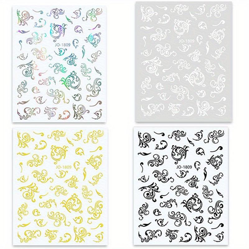 4 Sheets Retro Bohemian Totem Nail Art Stickers Self Adhesive Nail Art Decals