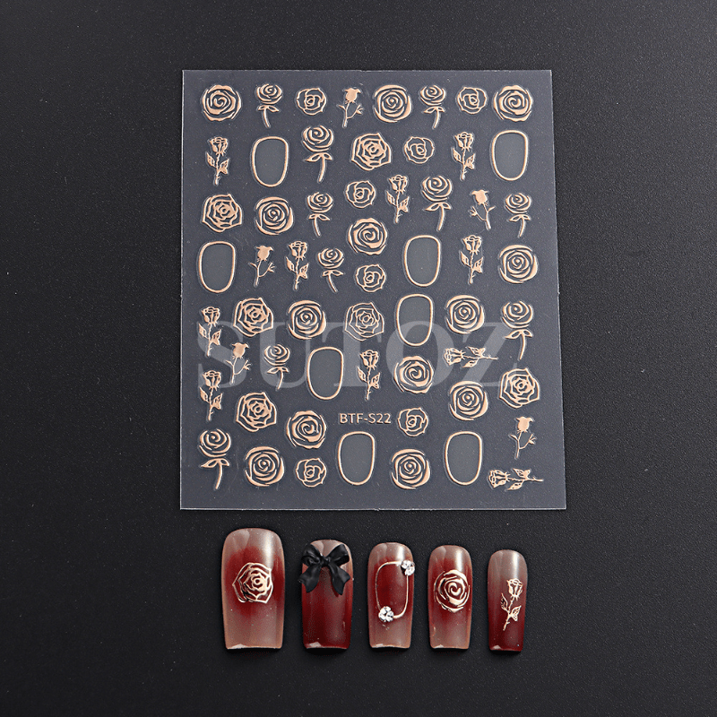 5D Embossed Nail Stickers Bronzing Rose For DIY Nail Art