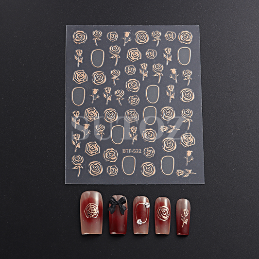 5D Embossed Nail Stickers Bronzing Rose For DIY Nail Art