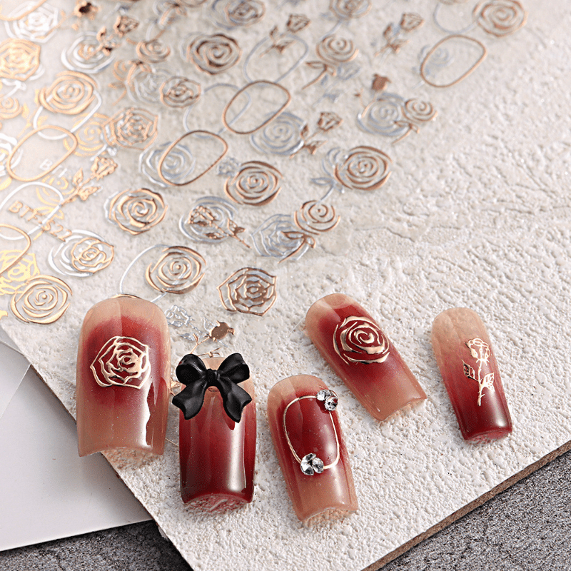 5D Embossed Nail Stickers Bronzing Rose For DIY Nail Art