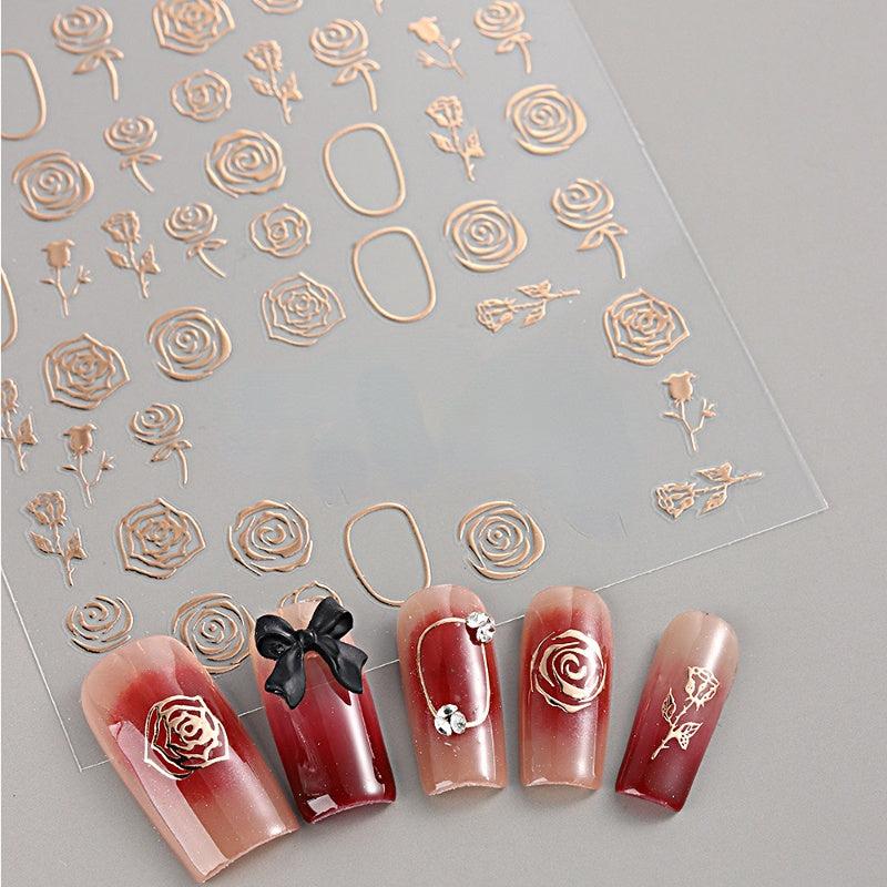 5D Embossed Nail Stickers Bronzing Rose For DIY Nail Art