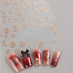 5D Embossed Nail Stickers Bronzing Rose For DIY Nail Art