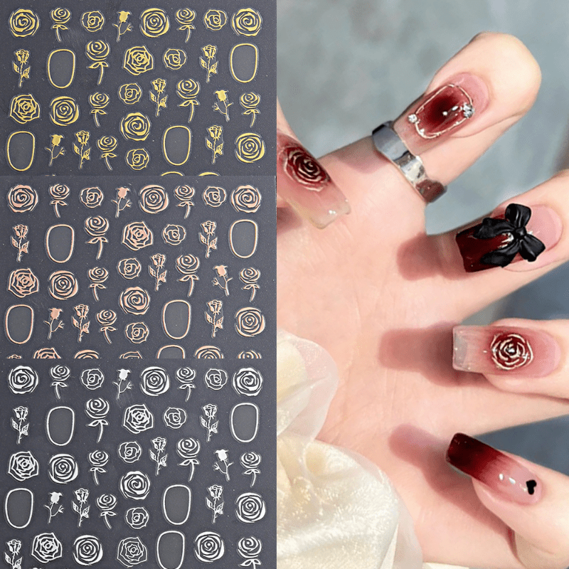 5D Embossed Nail Stickers Bronzing Rose For DIY Nail Art
