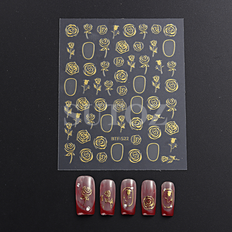 5D Embossed Nail Stickers Bronzing Rose For DIY Nail Art